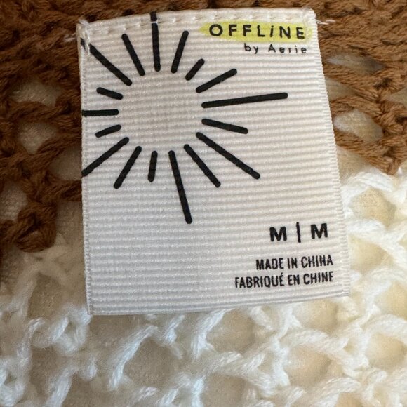 aerie offline | cream and camel stripe open knit sweater | size medium - Picture 5 of 5